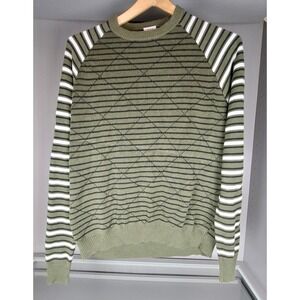 SASCH SHS Mens XL Olive Green Striped Sweater Italy Cotton Viscose Pullover Knit